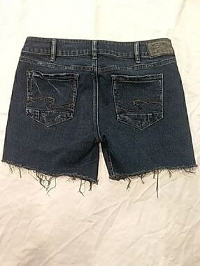 Silver Jeans Dark Blue Cutoff Denim Shorts with Frayed Hem